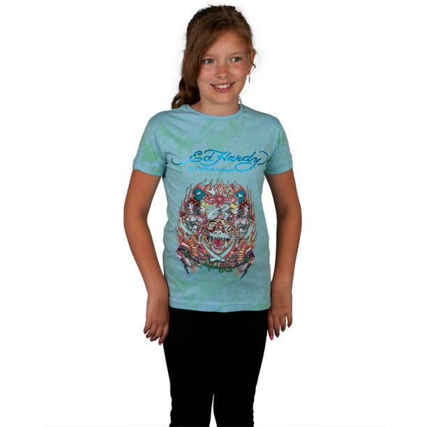 Ed Hardy Skull Rose Girls Youth T-Shirt